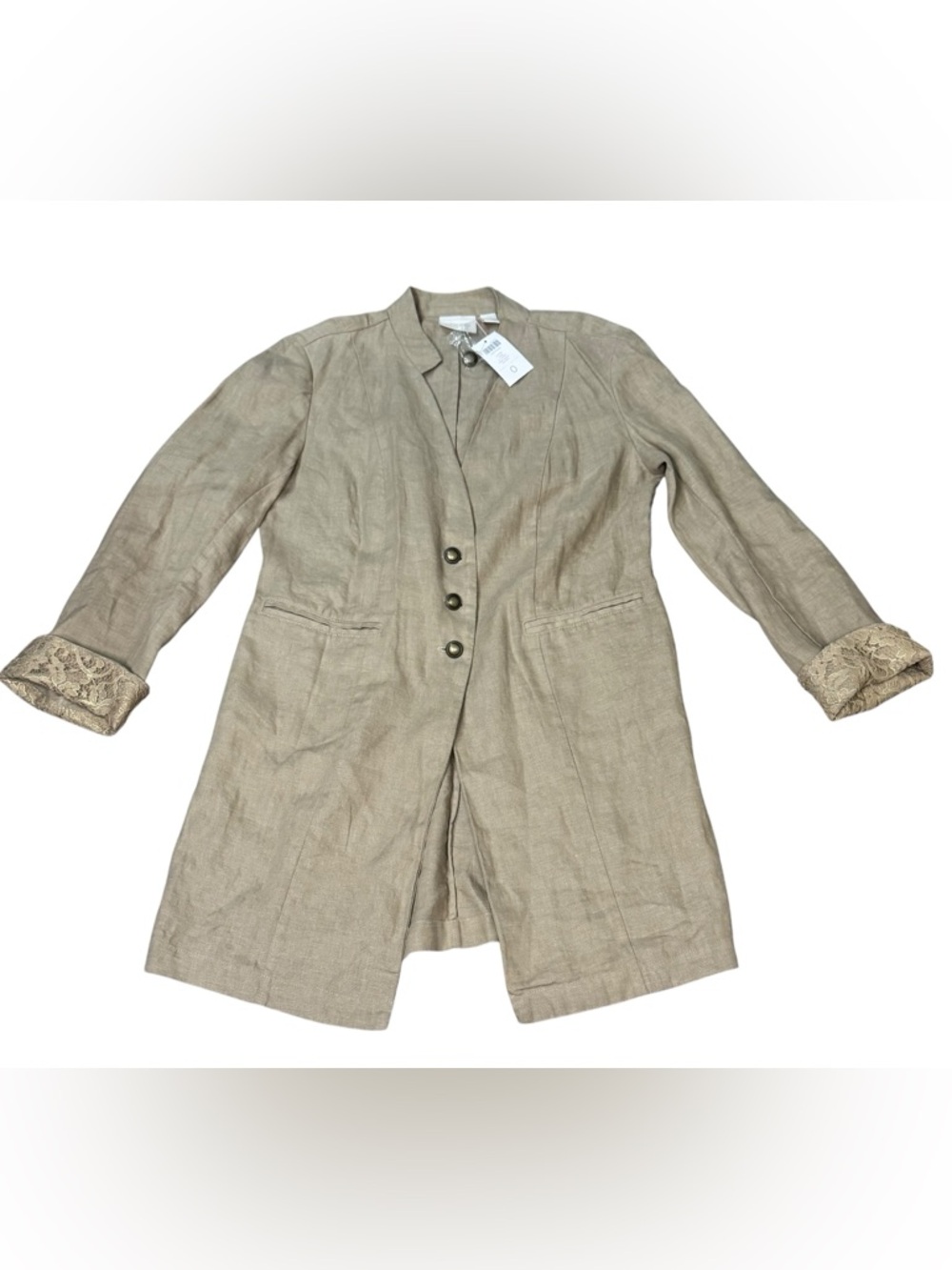Chico's Beige Longline Blazer with Lace Cuffs - Picture 6 of 12